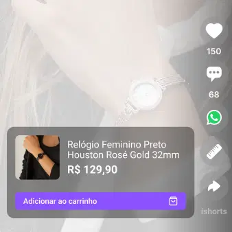 Vídeo do iShorts com card de produto, preço e botão de compra dentro do vídeo