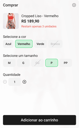 Produto adicionado ao carrinho pelo botao dentro do video, sem sair do player